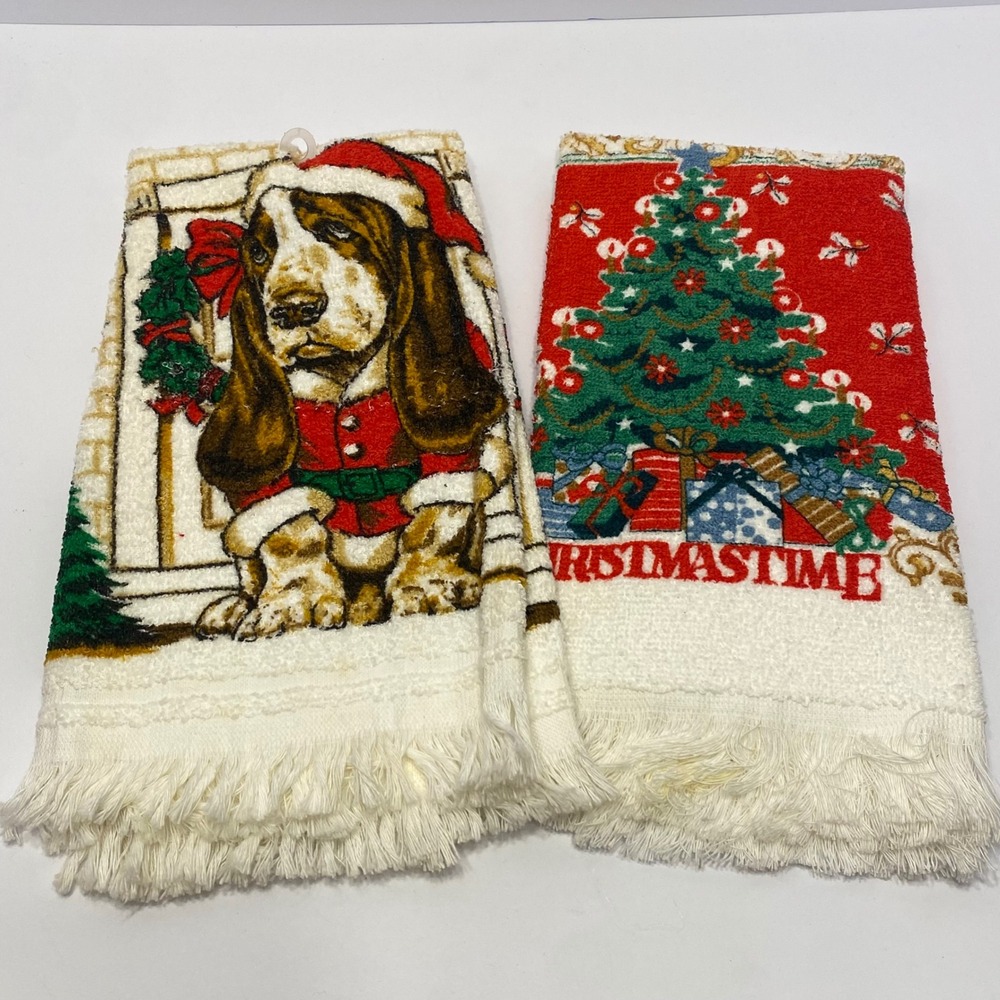 Cannon Christmas Kitchen Towel Set‎ White Good Hush Puppies Basset Hound Tree
